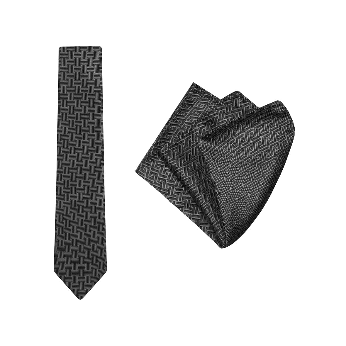 TIE + POCKET SQUARE SET. Basket. Black. Supplied with matching pocket square.-Ties-PEROZ Accessories