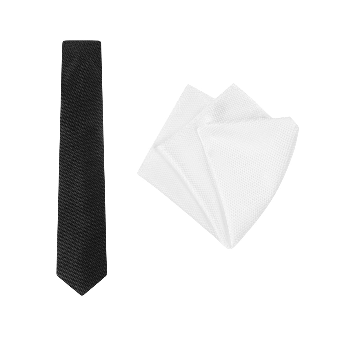 TIE + POCKET SQUARE SET. Carbon. Black/White. Supplied with a white pocket square.-Ties-PEROZ Accessories