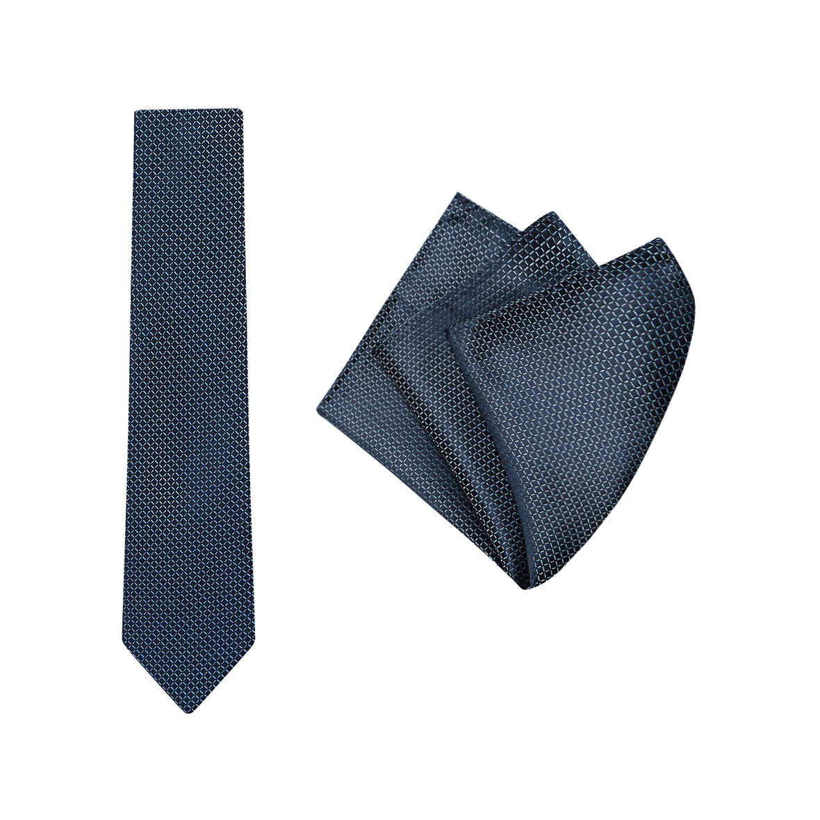 TIE + POCKET SQUARE SET. Grid. Navy. Supplied with matching pocket square.-Ties-PEROZ Accessories