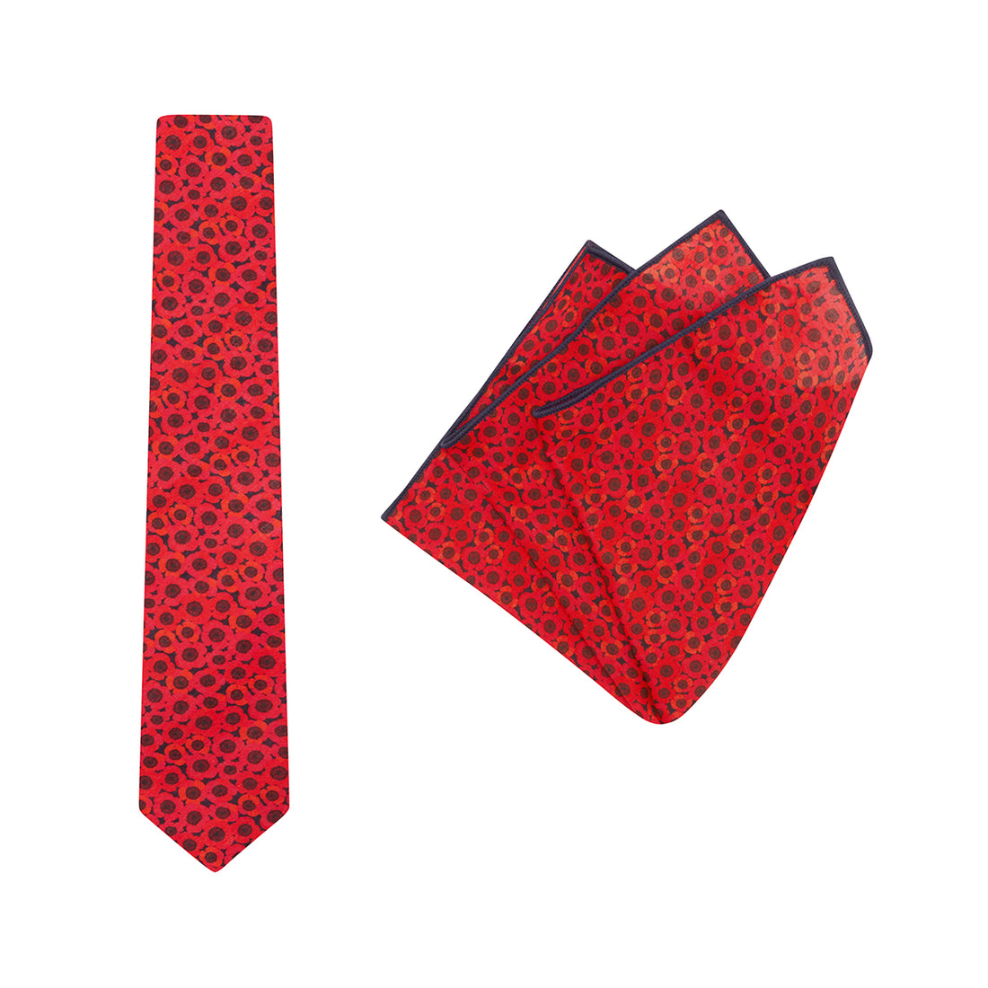 TIE + POCKET SQUARE SET. Jocelyn Proust Poppy Print. Red/Navy. Supplied with matching red/navy pocket square.-Ties-PEROZ Accessories