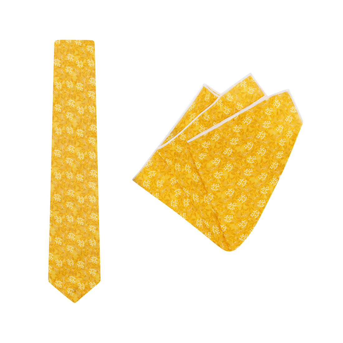 TIE + POCKET SQUARE SET. Jocelyn Proust Small Flower Print. Gold. Supplied with matching gold pocket square.-Ties-PEROZ Accessories