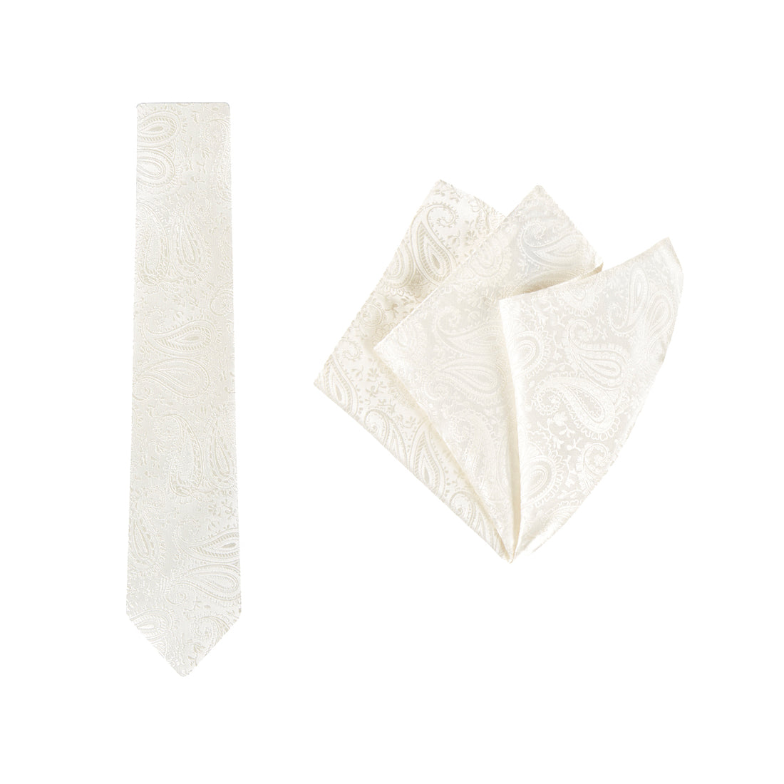 TIE + POCKET SQUARE SET. Paisley. Ivory. Supplied with matching pocket square.-Ties-PEROZ Accessories