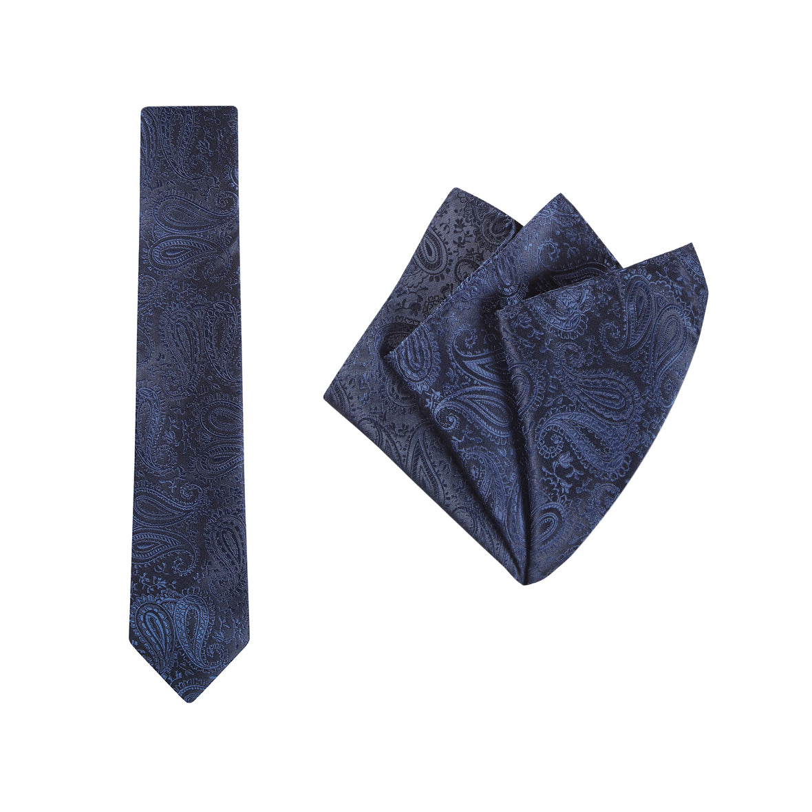 TIE + POCKET SQUARE SET. Paisley. Navy. Supplied with matching pocket square.-Ties-PEROZ Accessories