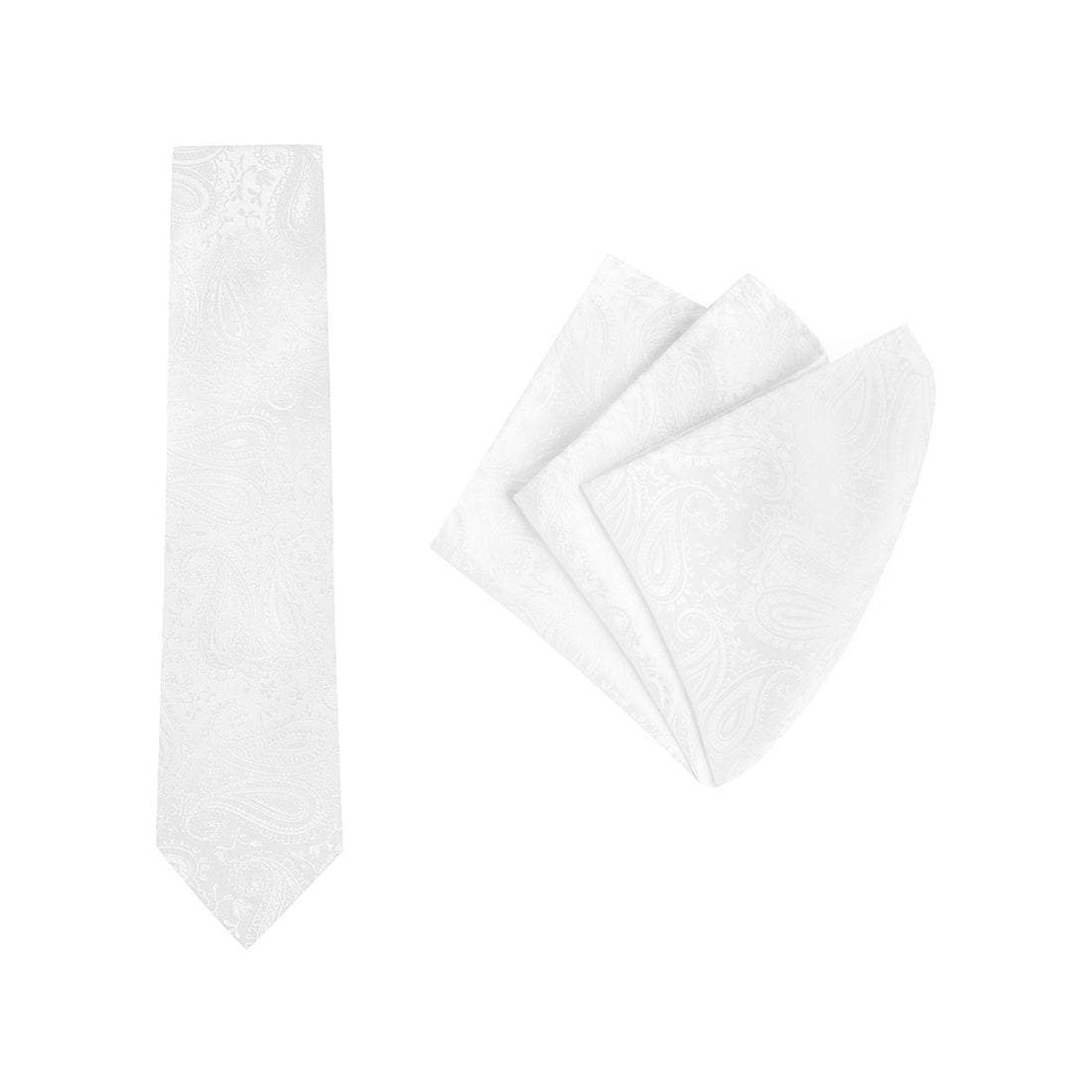TIE + POCKET SQUARE SET. Paisley. White. Supplied with matching pocket square.-Ties-PEROZ Accessories