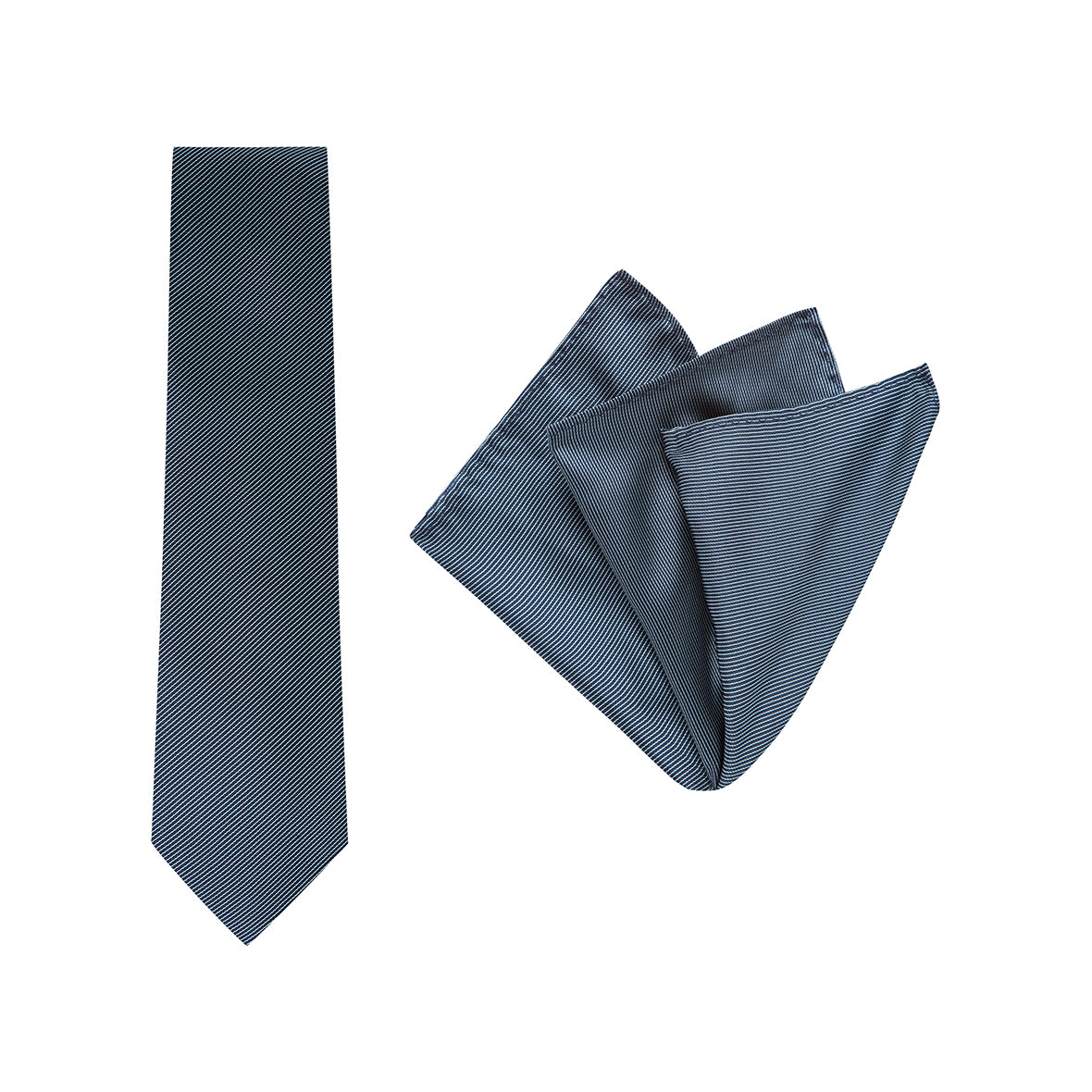 TIE + POCKET SQUARE SET. Pinstripe. Navy. Supplied with matching pocket square.-Ties-PEROZ Accessories