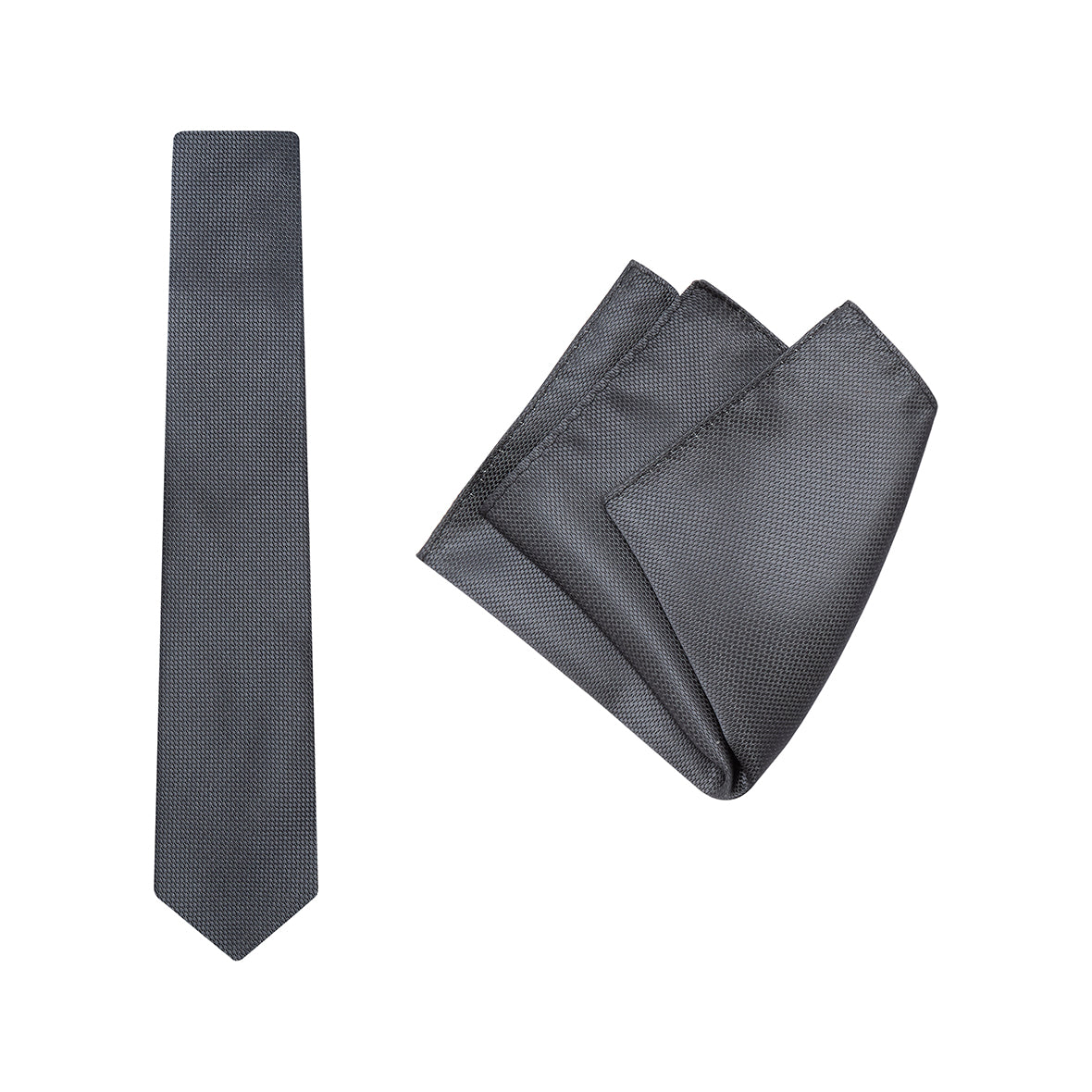 TIE + POCKET SQUARE SET. Wedding. Grey. Supplied with matching pocket square.-Ties-PEROZ Accessories