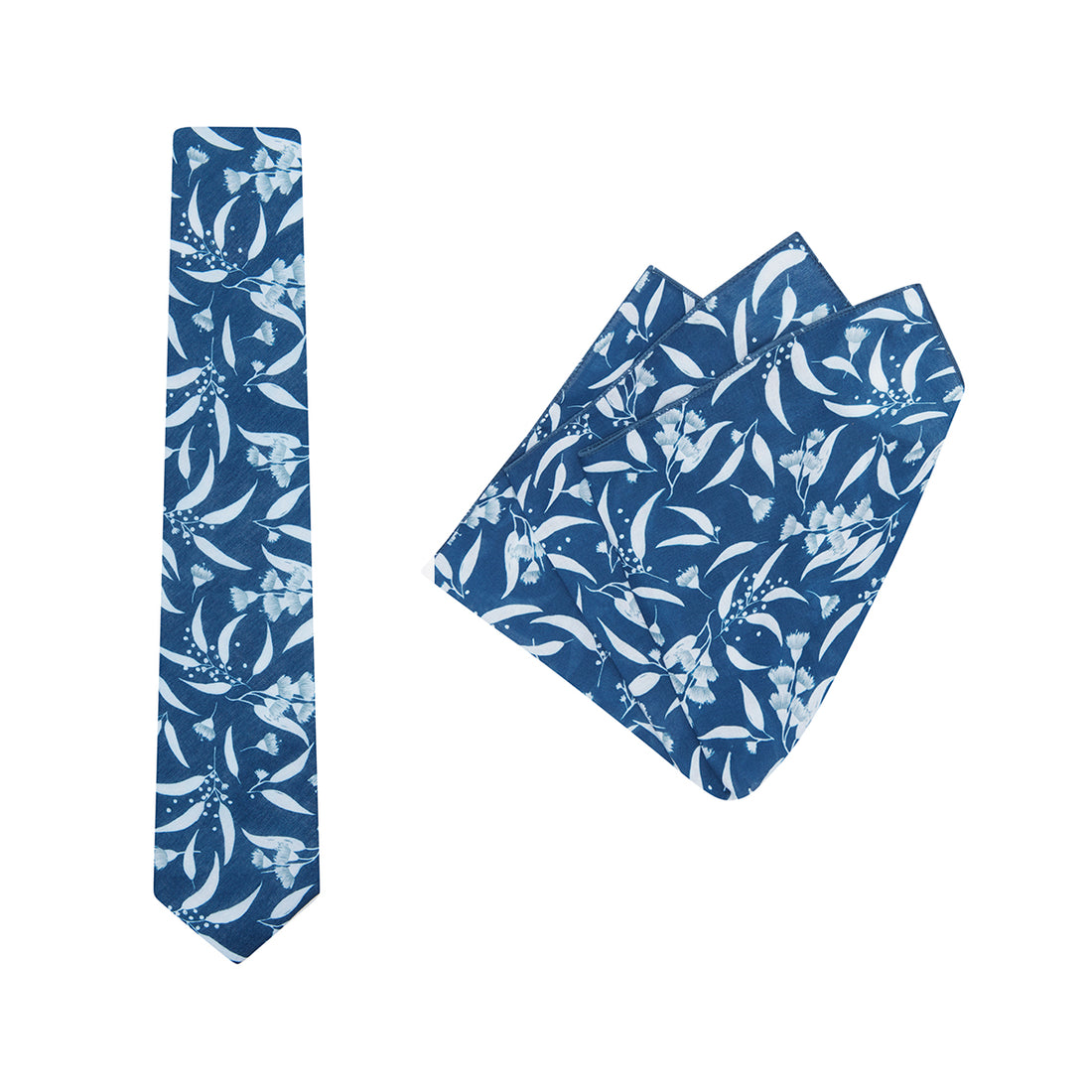 TIE + POCKET SQUARE SET. Ali Wilkinson Flowering Gum Print. Silver. Supplied with matching pocket square.-Ties-PEROZ Accessories