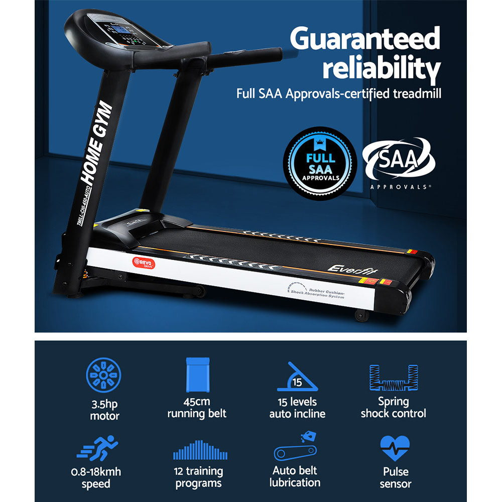 Everfit Electric Treadmill 45cm Incline Running Home Gym Fitness Machine Black-Sports &amp; Fitness &gt; Fitness Accessories-PEROZ Accessories