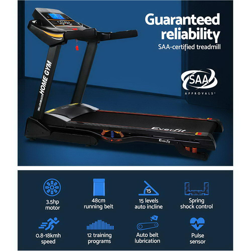 Everfit Electric Treadmill 48cm Incline Running Home Gym Fitness Machine Black-Sports &amp; Fitness &gt; Fitness Accessories-PEROZ Accessories