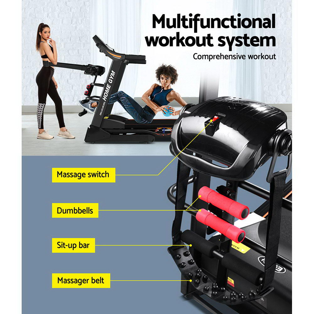 Everfit Electric Treadmill 480mm 18kmh 3.5HP Auto Incline Home Gym Run Exercise Machine Fitness Dumbbell Massager Sit Up Bar-Sports &amp; Fitness &gt; Fitness Accessories-PEROZ Accessories