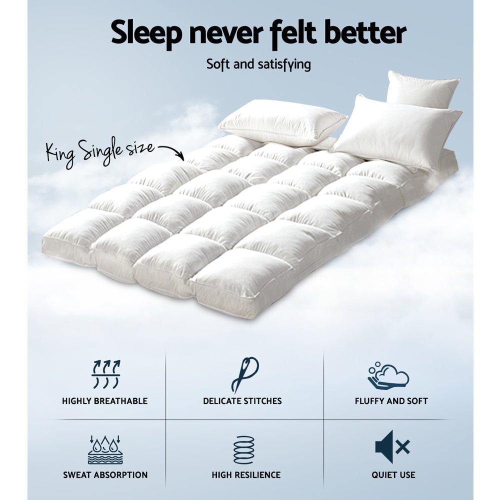 Giselle King Single Mattress Topper Bamboo Fibre Pillowtop Protector-Home &amp; Garden &gt; Bedding-PEROZ Accessories