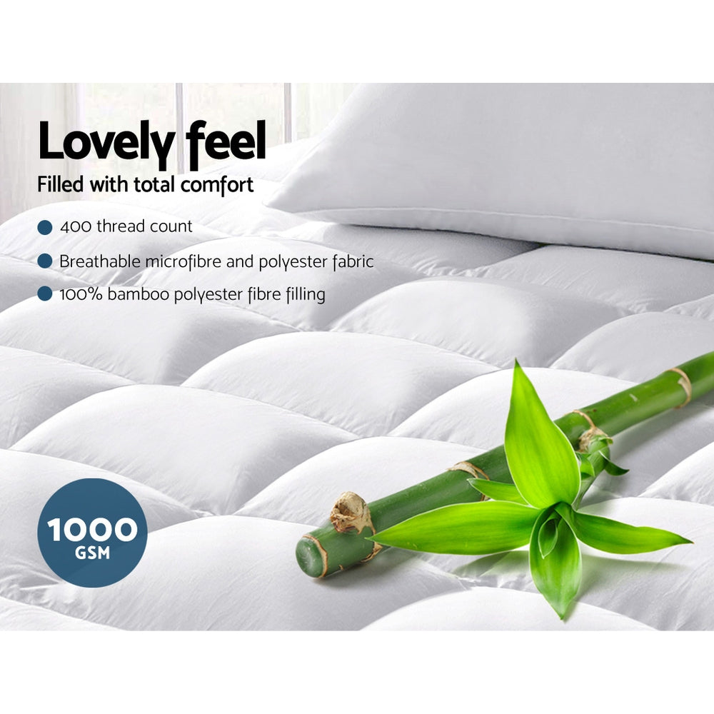 Giselle Single Mattress Topper Bamboo Fibre Pillowtop Protector-Home &amp; Garden &gt; Bedding-PEROZ Accessories