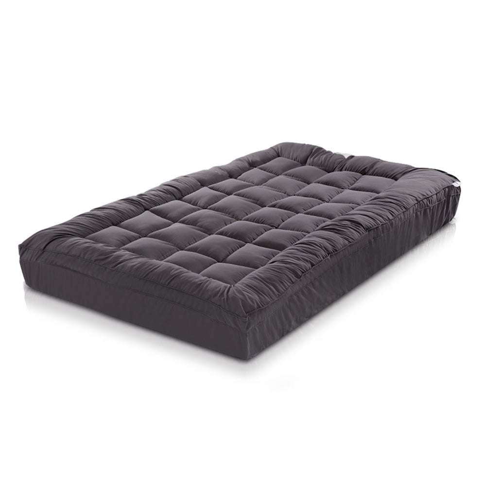 Giselle Single Mattress Topper Pillowtop 1000GSM Charcoal Microfibre Bamboo Fibre Filling Protector-Home &amp; Garden &gt; Bedding-PEROZ Accessories