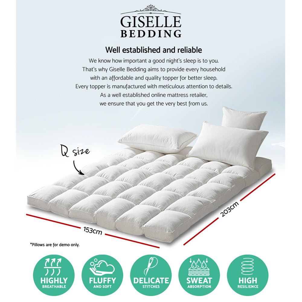 Giselle Queen Mattress Topper Pillowtop 1000GSM Microfibre Filling Protector-Home &amp; Garden &gt; Bedding-PEROZ Accessories