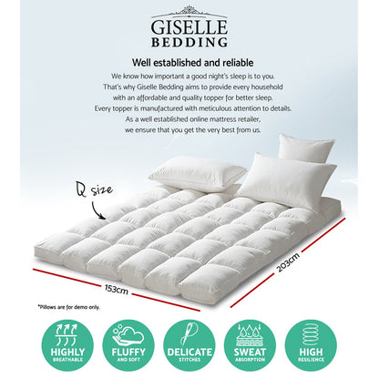 Giselle Queen Mattress Topper Pillowtop 1000GSM Microfibre Filling Protector-Home &amp; Garden &gt; Bedding-PEROZ Accessories