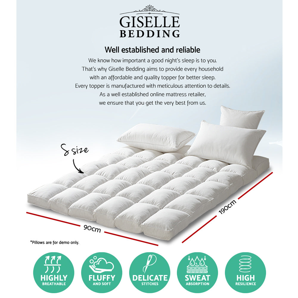 Giselle Single Mattress Topper Pillowtop 1000GSM Microfibre Filling Protector-Home &amp; Garden &gt; Bedding-PEROZ Accessories