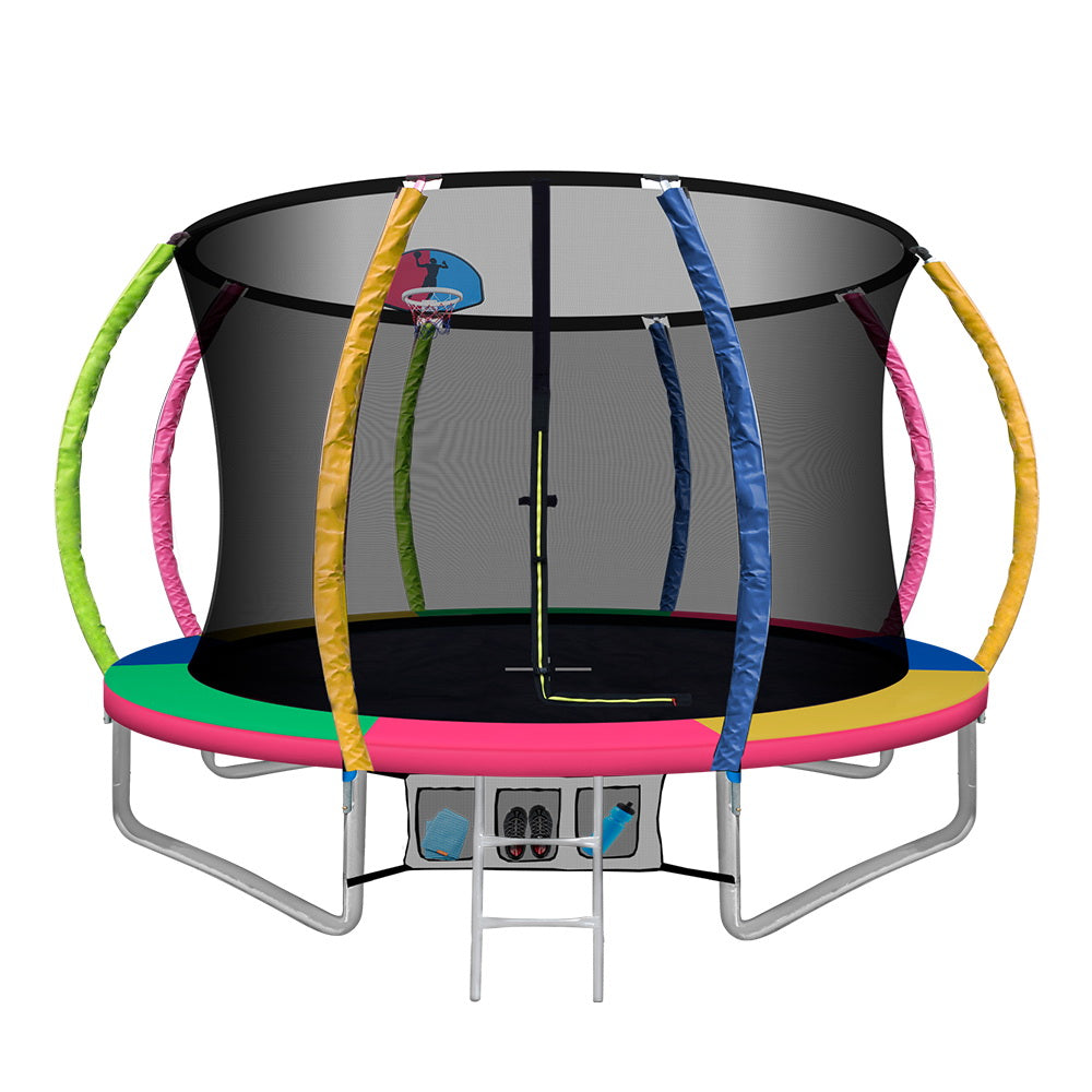 Everfit 10FT Trampoline Round Trampolines With Basketball Hoop Kids Present Gift Enclosure Safety Net Pad Outdoor Multi-coloured-Sports &amp; Fitness &gt; Trampolines-PEROZ Accessories