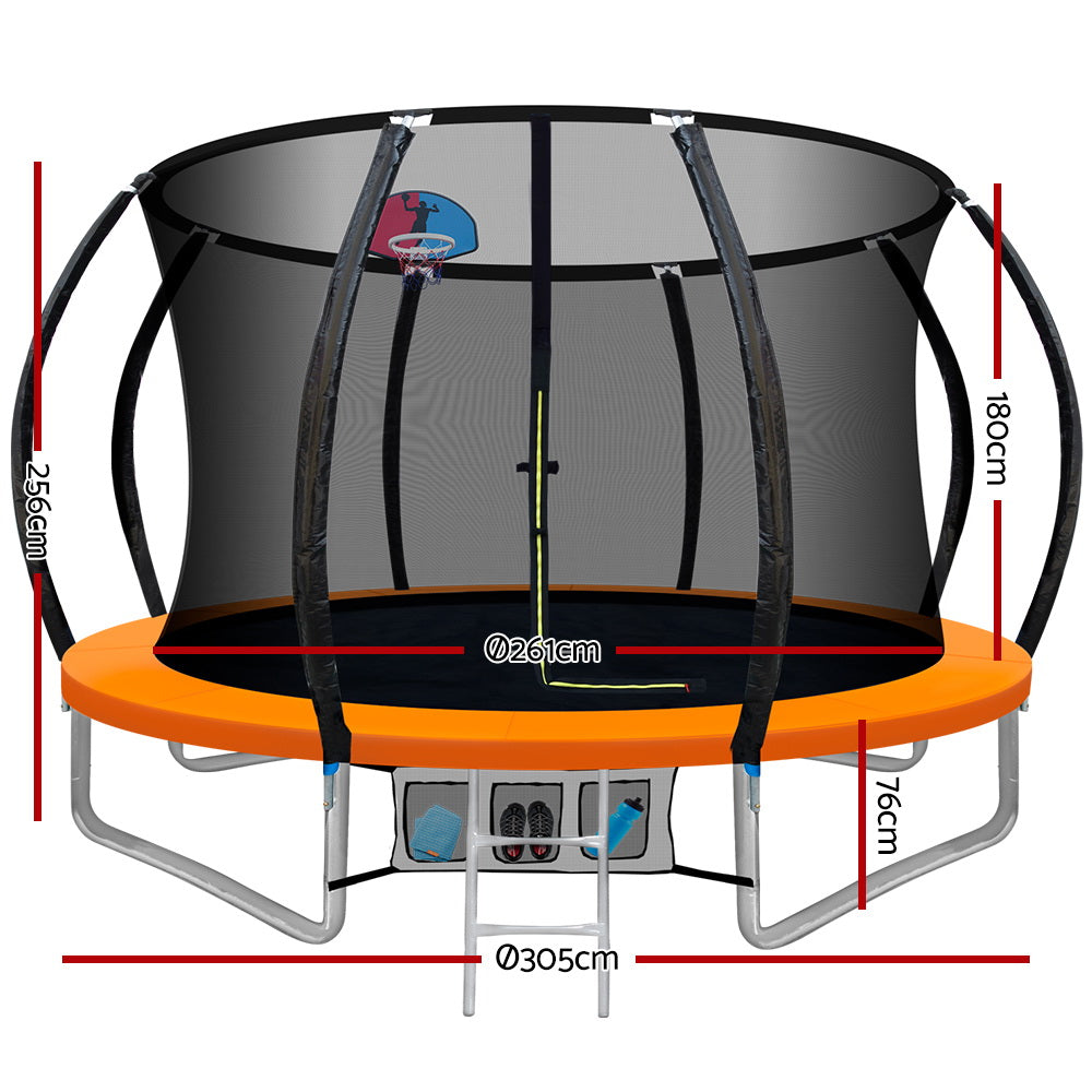 Everfit 10FT Trampoline Round Trampolines With Basketball Hoop Kids Present Gift Enclosure Safety Net Pad Outdoor Orange-Sports &amp; Fitness &gt; Trampolines-PEROZ Accessories