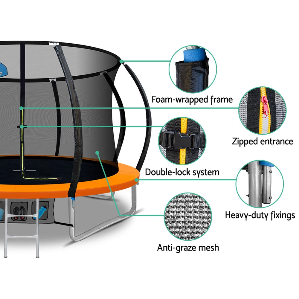 Everfit 10FT Trampoline Round Trampolines With Basketball Hoop Kids Present Gift Enclosure Safety Net Pad Outdoor Orange-Sports &amp; Fitness &gt; Trampolines-PEROZ Accessories