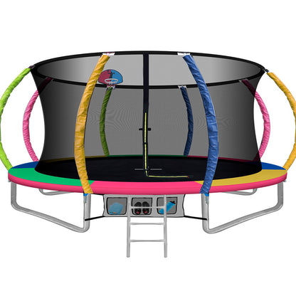 Everfit 14FT Trampoline Round Trampolines With Basketball Hoop Kids Present Gift Enclosure Safety Net Pad Outdoor Multi-coloured-Sports &amp; Fitness &gt; Trampolines-PEROZ Accessories