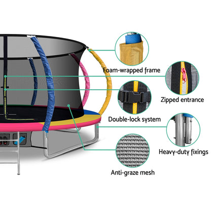 Everfit 14FT Trampoline Round Trampolines With Basketball Hoop Kids Present Gift Enclosure Safety Net Pad Outdoor Multi-coloured-Sports &amp; Fitness &gt; Trampolines-PEROZ Accessories