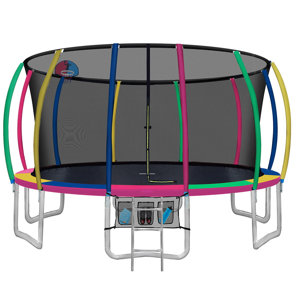 Everfit 16FT Trampoline Round Trampolines With Basketball Hoop Kids Present Gift Enclosure Safety Net Pad Outdoor Multi-coloured-Sports &amp; Fitness &gt; Trampolines-PEROZ Accessories