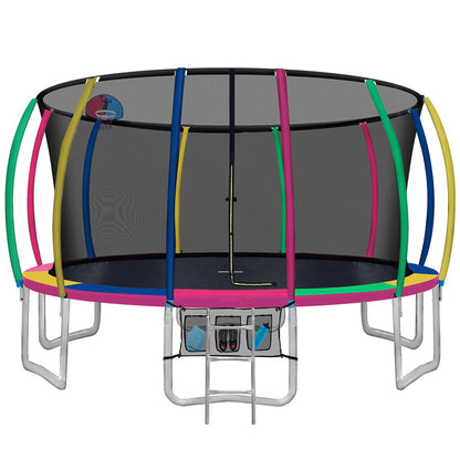 Everfit 16FT Trampoline Round Trampolines With Basketball Hoop Kids Present Gift Enclosure Safety Net Pad Outdoor Multi-coloured-Sports &amp; Fitness &gt; Trampolines-PEROZ Accessories