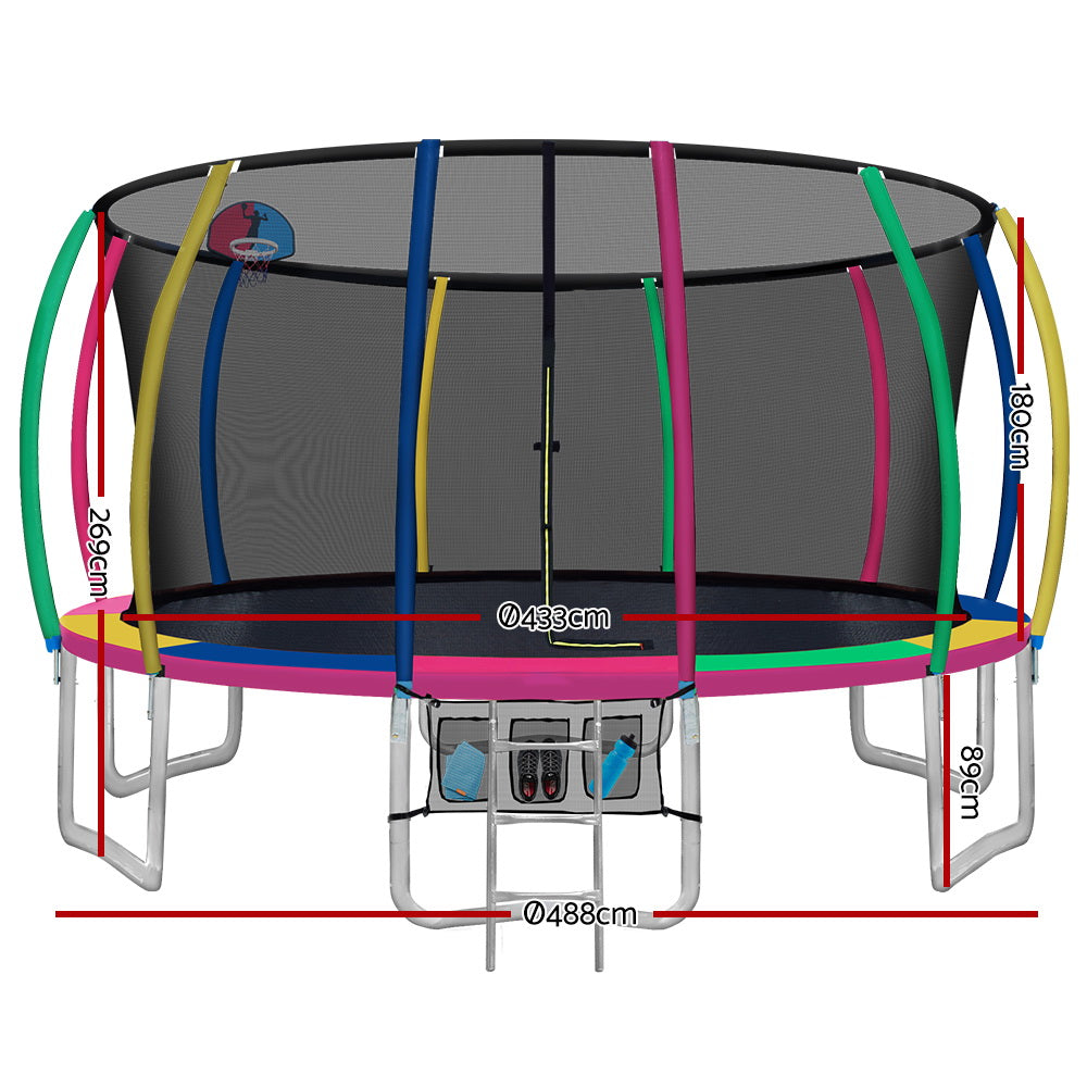 Everfit 16FT Trampoline Round Trampolines With Basketball Hoop Kids Present Gift Enclosure Safety Net Pad Outdoor Multi-coloured-Sports &amp; Fitness &gt; Trampolines-PEROZ Accessories