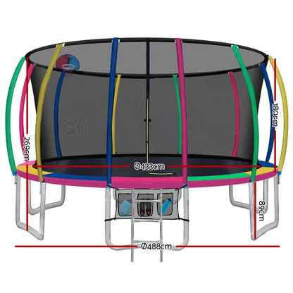 Everfit 16FT Trampoline Round Trampolines With Basketball Hoop Kids Present Gift Enclosure Safety Net Pad Outdoor Multi-coloured-Sports &amp; Fitness &gt; Trampolines-PEROZ Accessories