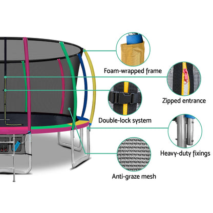 Everfit 16FT Trampoline Round Trampolines With Basketball Hoop Kids Present Gift Enclosure Safety Net Pad Outdoor Multi-coloured-Sports &amp; Fitness &gt; Trampolines-PEROZ Accessories