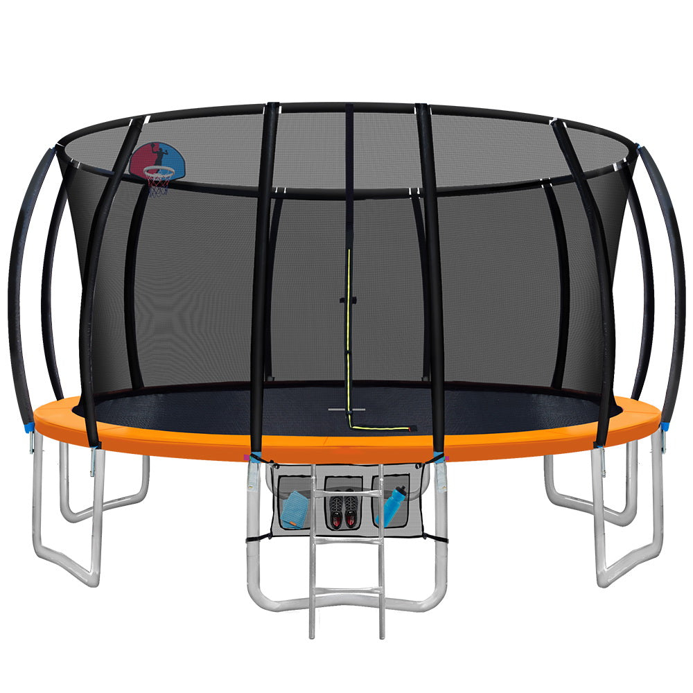 Everfit 16FT Trampoline Round Trampolines With Basketball Hoop Kids Present Gift Enclosure Safety Net Pad Outdoor Orange-Sports &amp; Fitness &gt; Trampolines-PEROZ Accessories