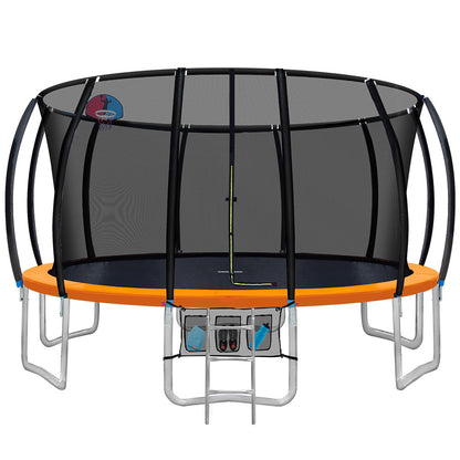 Everfit 16FT Trampoline Round Trampolines With Basketball Hoop Kids Present Gift Enclosure Safety Net Pad Outdoor Orange-Sports &amp; Fitness &gt; Trampolines-PEROZ Accessories