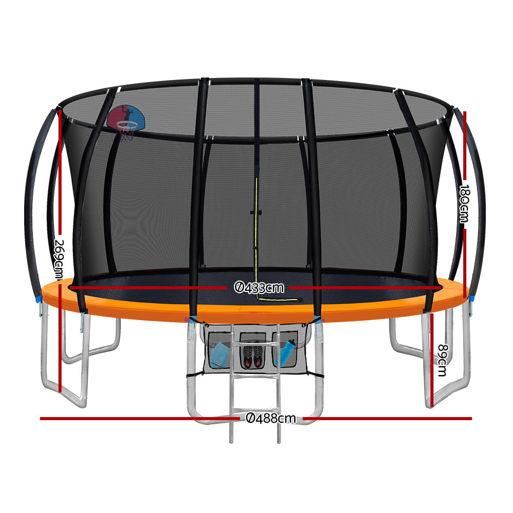 Everfit 16FT Trampoline Round Trampolines With Basketball Hoop Kids Present Gift Enclosure Safety Net Pad Outdoor Orange-Sports &amp; Fitness &gt; Trampolines-PEROZ Accessories