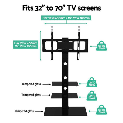 Artiss Floor TV Stand Bracket Mount Swivel Height Adjustable 32 to 70 Inch Black-Audio &amp; Video &gt; TV Accessories - Peroz Australia - Image - 3