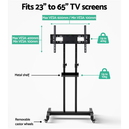 Artiss Steel Mobile TV Stand Cart Height-adjust up to 65&quot; screens 40kg-Furniture &gt; Living Room-PEROZ Accessories