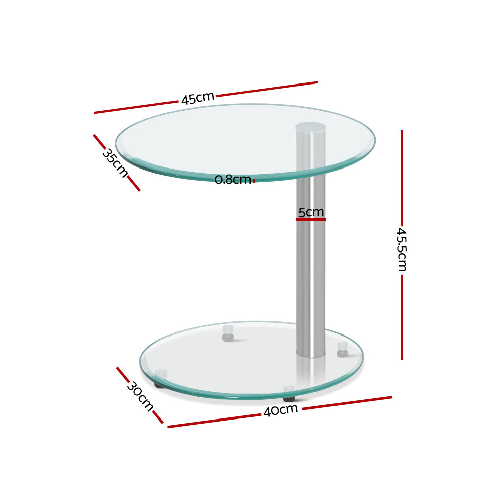 Artiss Side Coffee Table Bedside Furniture Oval Tempered Glass Top 2 Tier-Furniture &gt; Dining - Peroz Australia - Image - 3