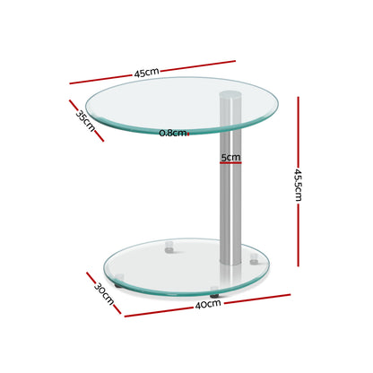 Artiss Side Coffee Table Bedside Furniture Oval Tempered Glass Top 2 Tier-Furniture &gt; Dining - Peroz Australia - Image - 3