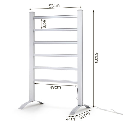 Devanti Electric Heated Towel Rail Rails Warmer Rack Aluminium 6 Bars-Home &amp; Garden &gt; Bathroom Accessories-PEROZ Accessories