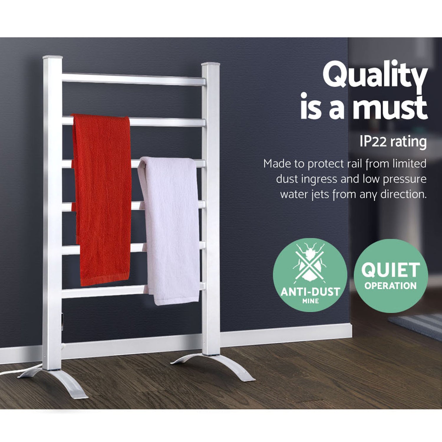 Devanti Electric Heated Towel Rail Rails Warmer Rack Aluminium 6 Bars-Home &amp; Garden &gt; Bathroom Accessories-PEROZ Accessories