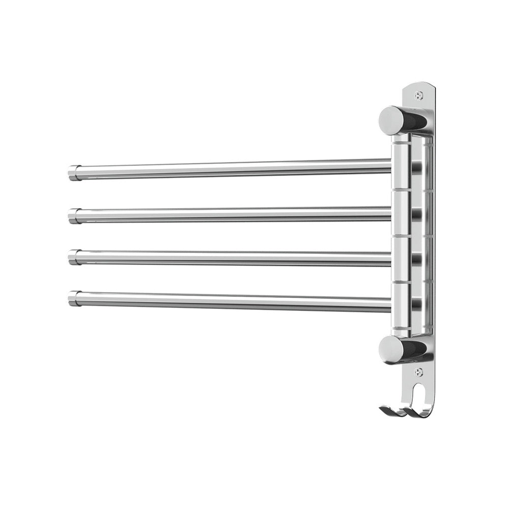 Towel Rail Rack Holder 4 Bars Wall Mounted Stainless Steel Swivel Hook-Home &amp; Garden &gt; Bathroom Accessories-PEROZ Accessories