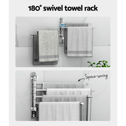 Towel Rail Rack Holder 4 Bars Wall Mounted Stainless Steel Swivel Hook-Home &amp; Garden &gt; Bathroom Accessories-PEROZ Accessories
