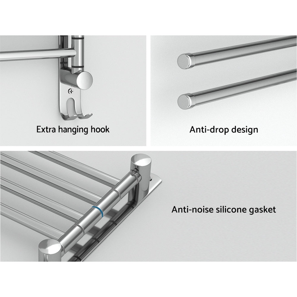 Towel Rail Rack Holder 4 Bars Wall Mounted Stainless Steel Swivel Hook-Home &amp; Garden &gt; Bathroom Accessories-PEROZ Accessories