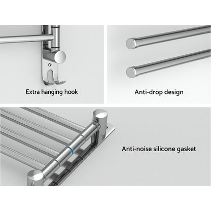 Towel Rail Rack Holder 4 Bars Wall Mounted Stainless Steel Swivel Hook-Home &amp; Garden &gt; Bathroom Accessories-PEROZ Accessories