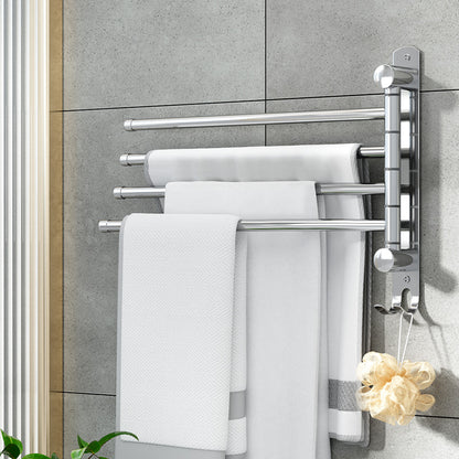 Towel Rail Rack Holder 4 Bars Wall Mounted Stainless Steel Swivel Hook-Home &amp; Garden &gt; Bathroom Accessories-PEROZ Accessories