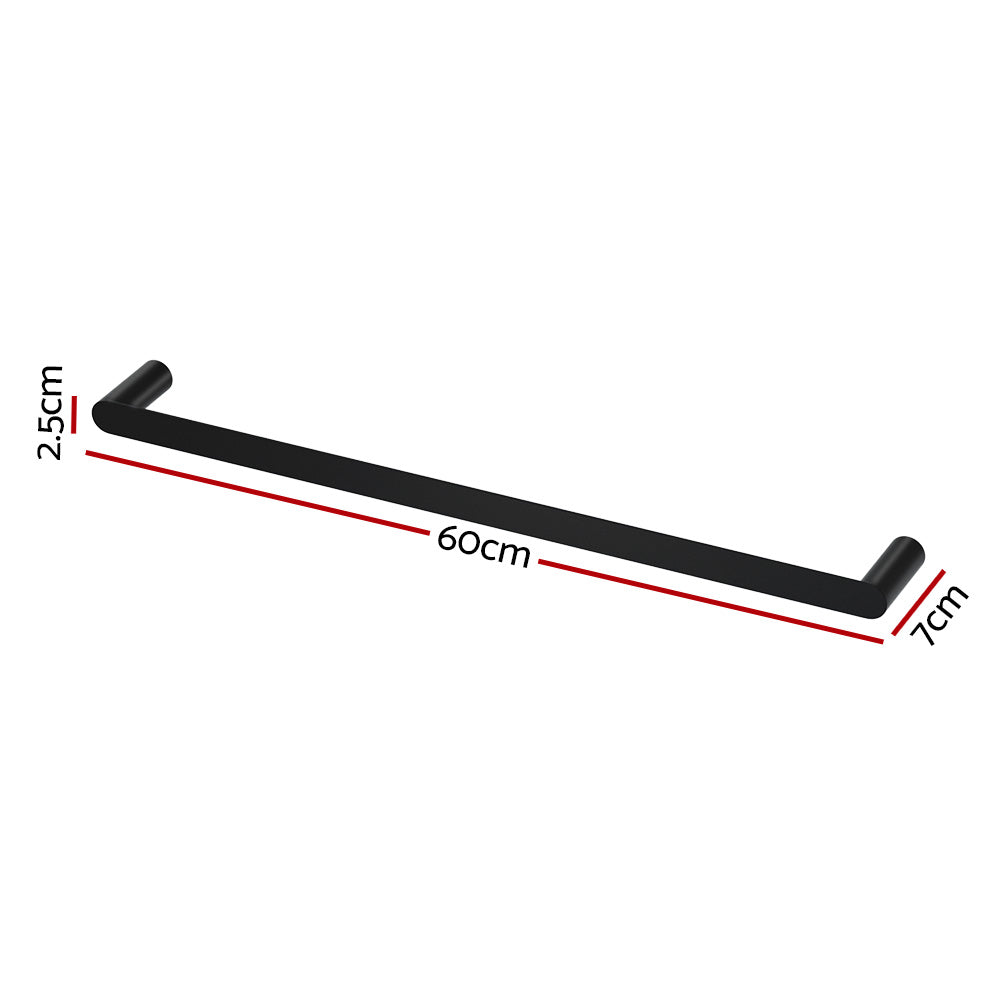 Towel Rail Rack Holder Single 600mm Wall Mounted Stainless Steel Black-Home &amp; Garden &gt; Bathroom Accessories-PEROZ Accessories