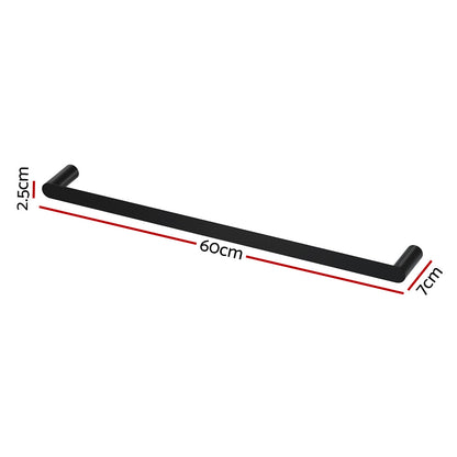 Towel Rail Rack Holder Single 600mm Wall Mounted Stainless Steel Black-Home &amp; Garden &gt; Bathroom Accessories-PEROZ Accessories