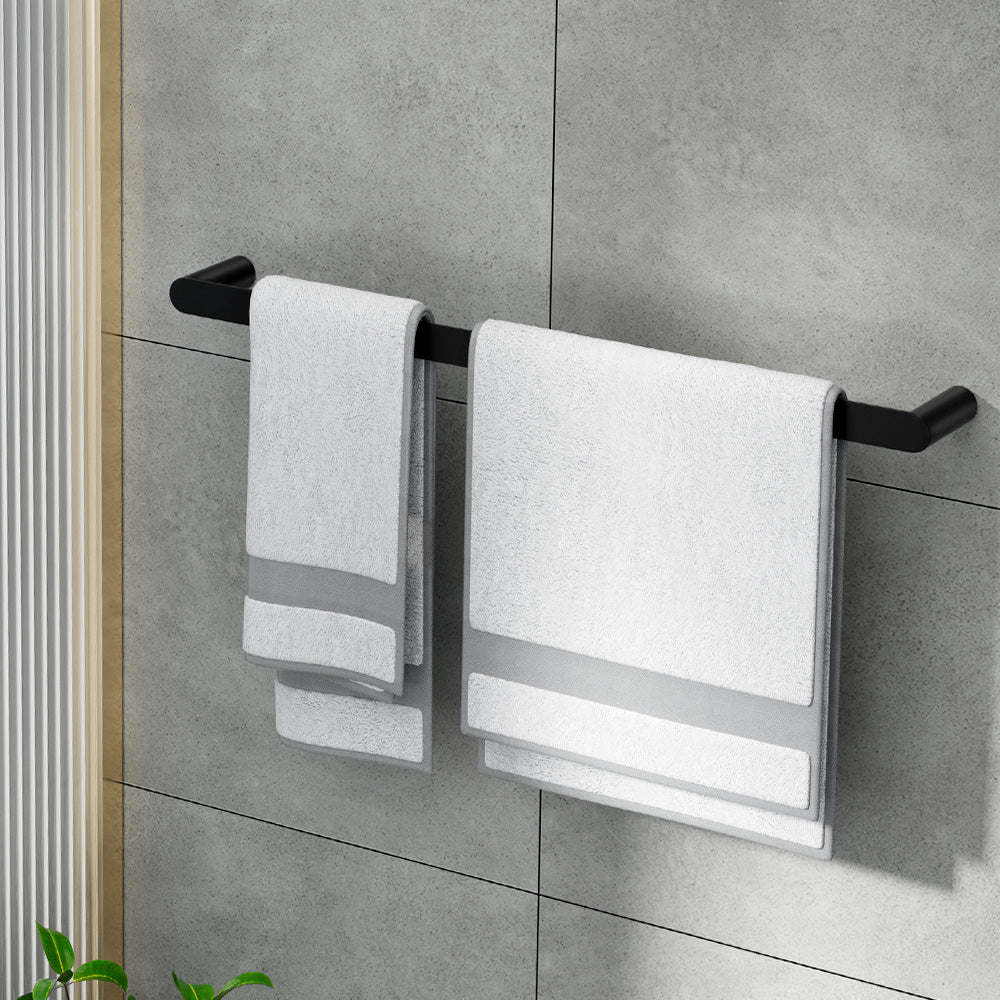 Towel Rail Rack Holder Single 600mm Wall Mounted Stainless Steel Black-Home &amp; Garden &gt; Bathroom Accessories-PEROZ Accessories