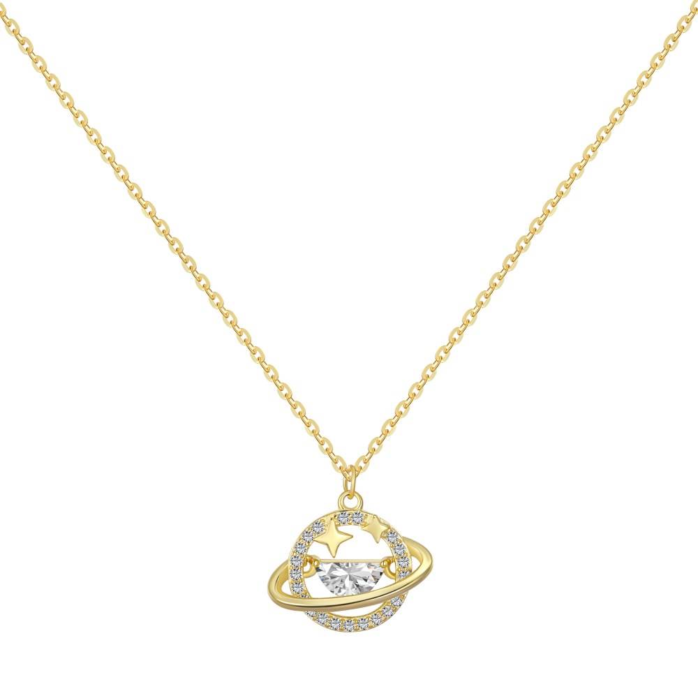 Anyco Necklace Gold Cubic Zirconia 18K Gold Plated Star Planet Pendant Necklace Charm Chain Choker Necklaces Jewelry For Women-Necklace-PEROZ Accessories