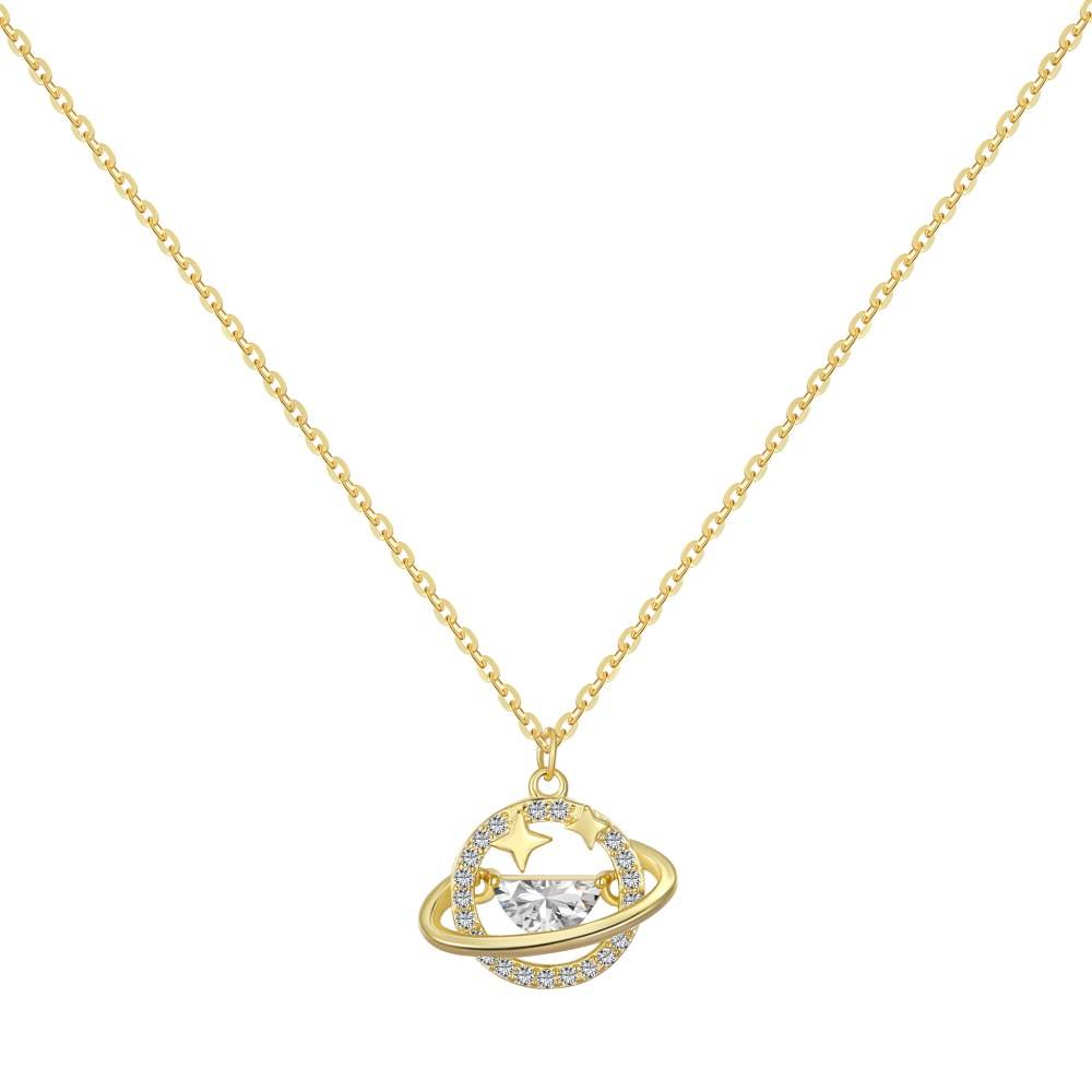 Anyco Necklace Gold Cubic Zirconia 18K Gold Plated Star Planet Pendant Necklace Charm Chain Choker Necklaces Jewelry For Women-Necklace-PEROZ Accessories