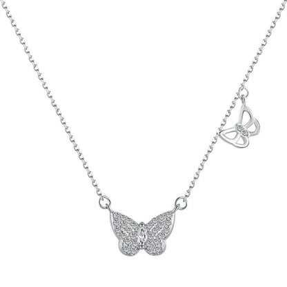 Anyco Necklace Silver 925 Sterling Silver Necklace Cubic Zircon 18K Gold Plated Jewelry Delicate Double Butterfly Pendent For Women-Necklace-PEROZ Accessories